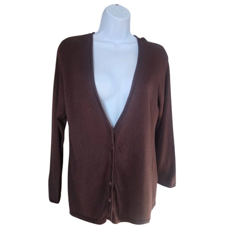 Chico's 0 Cardigan Sweater Women S Brown V-Neck Button Front Minimalist Classic